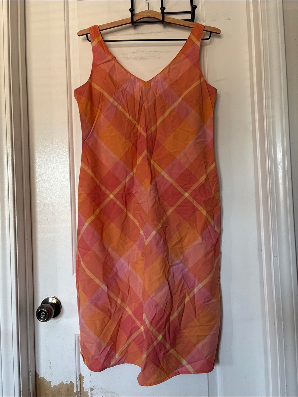 Old Navy vintage Orange pink and Coral Plaid streatchy Summer Dress